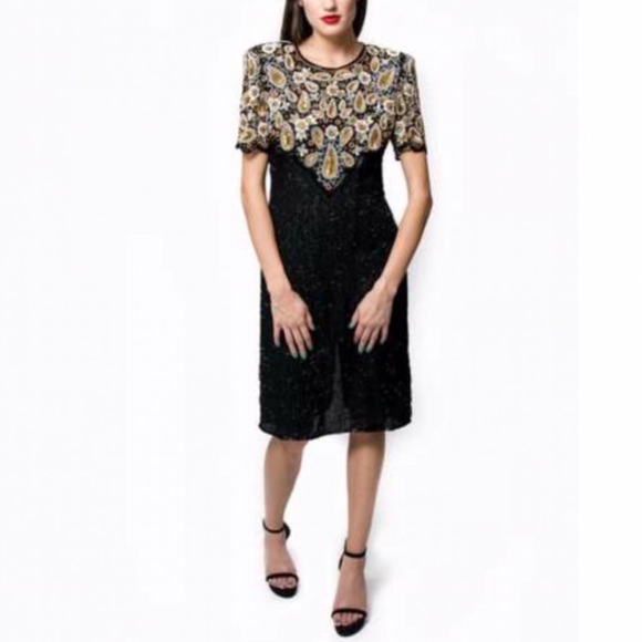 Vtg 80’s Lawrence Kazar Sequins Cocktail Dress - Picture 5 of 16